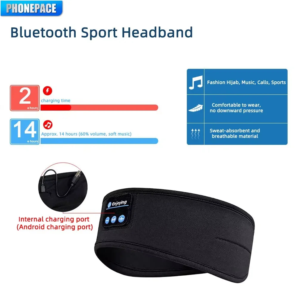 HOMEFISH Bandeau Bluetooth avec Écouteurs Sans Fil – Masque de Sommeil, Casque Audio Sport, Confortable pour Dormir, Voyager et Faire du Sport