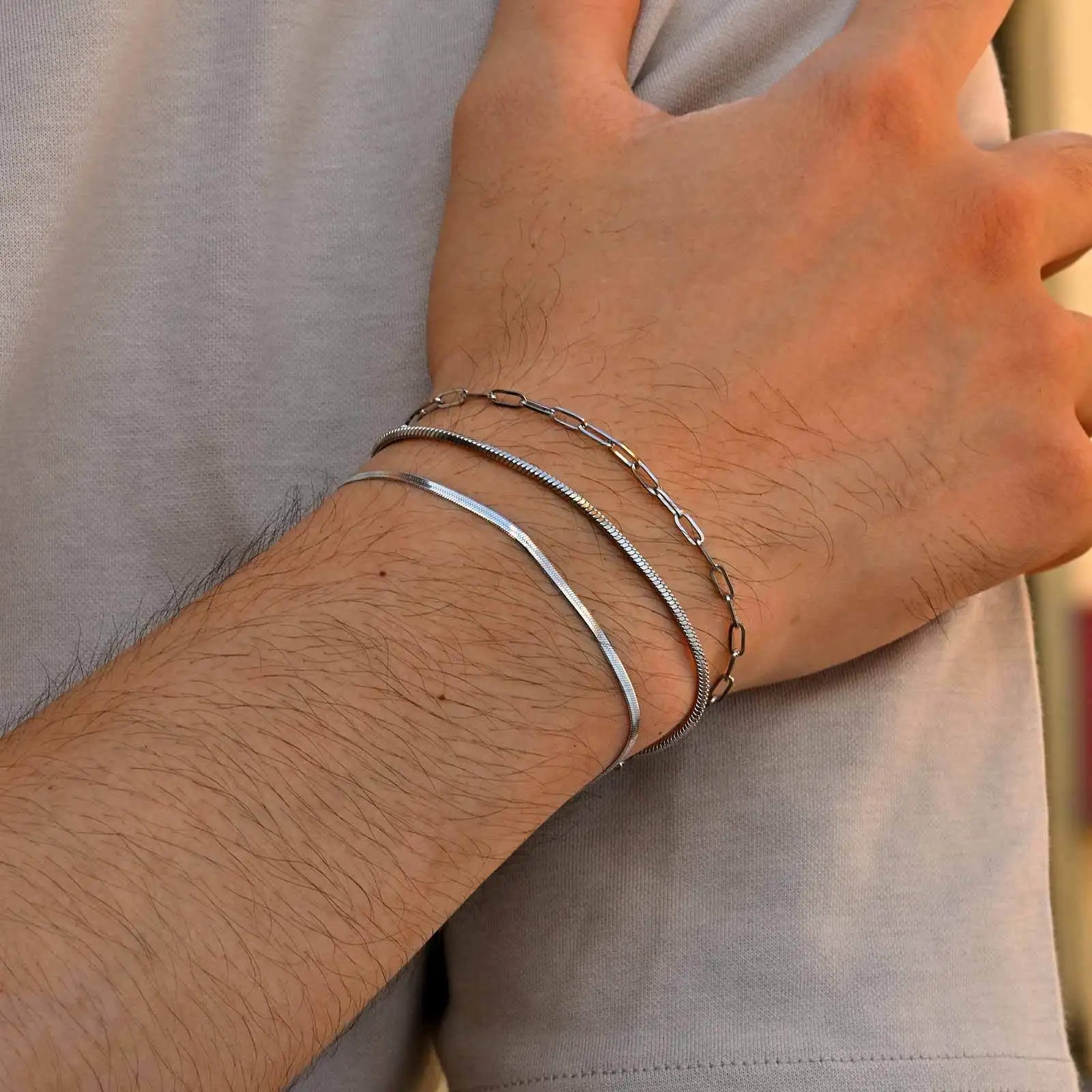 Lot de 3 Bracelets à Chaîne pour Homme – Acier Inoxydable Réglable, Style Minimaliste Hip-Hop