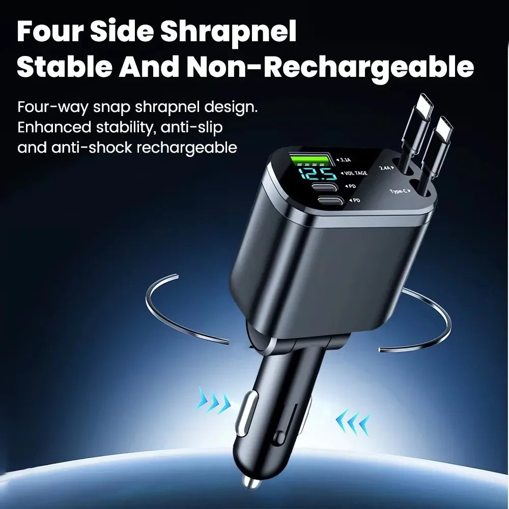 Chargeur de voiture rétractable 150W 5-en-1 – Charge rapide USB