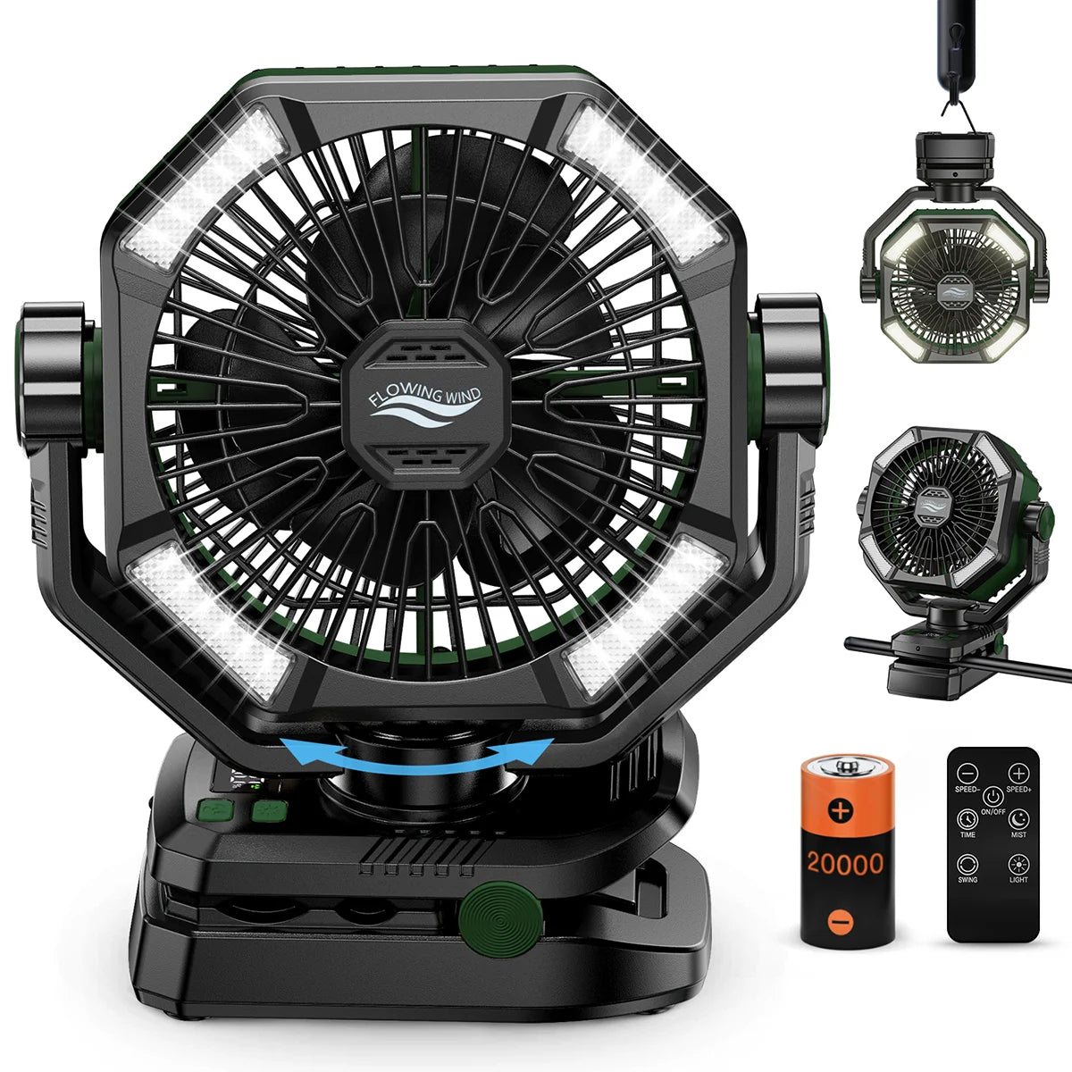 Ventilateur de camping 20 000 mAh avec LED – Portable et rechargeable