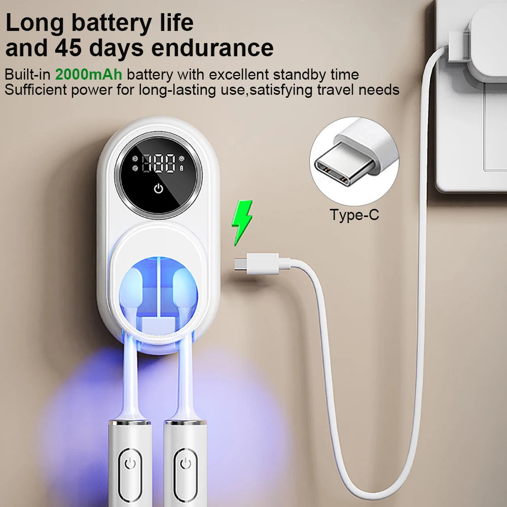 Porte-brosse à dents UV rechargeable USB – Stérilisateur mural avec séchage rapide