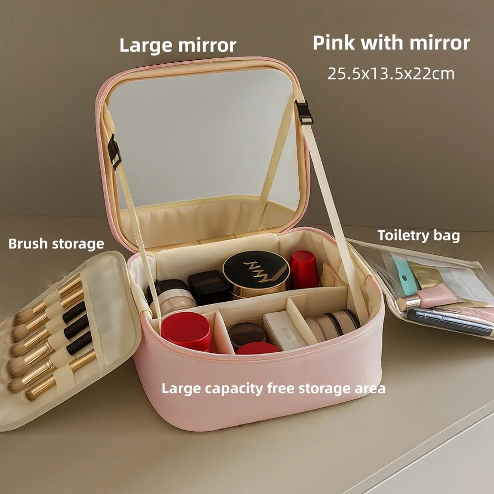Trousse de maquillage avec miroir LED – Grande capacité, organisateur de voyage