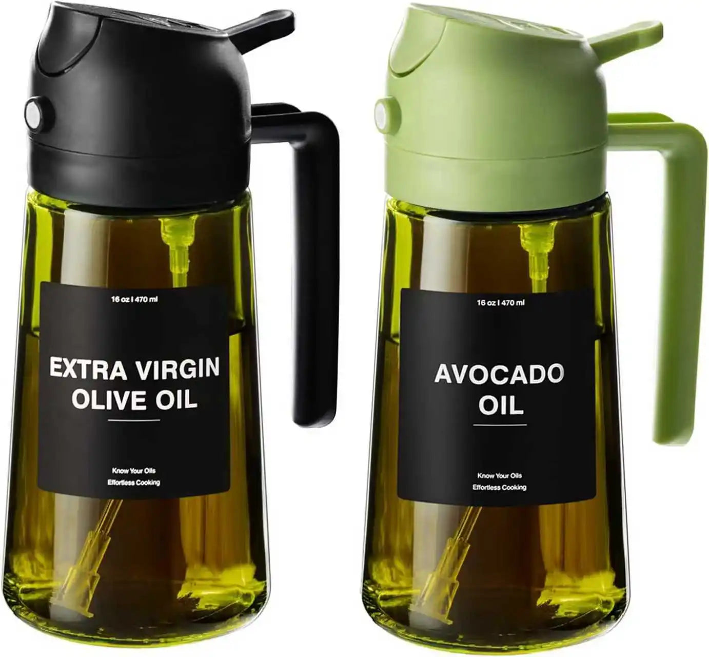 Pulvérisateur d'huile d'olive 2-en-1 – Vaporisateur et verseur en verre 470 ml
