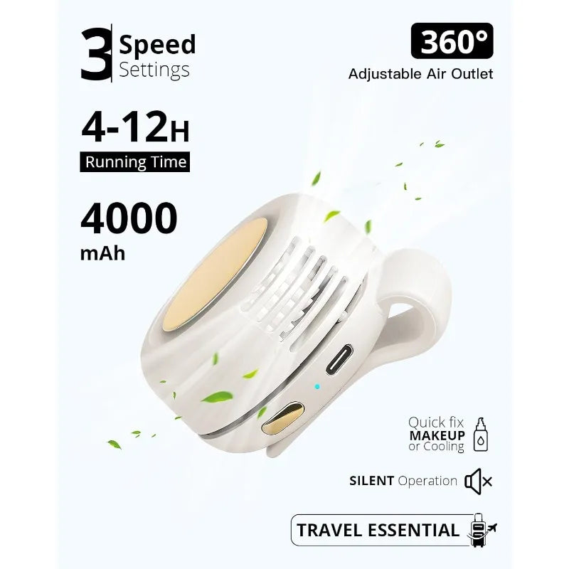 Mini Ventilateur Portable USB Rechargeable – Sans Pales, Silencieux, à Clip, 3 Vitesses