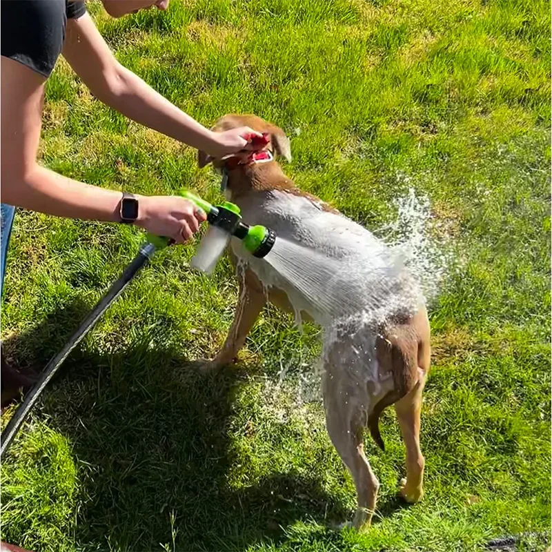 Pistolet de Douche Haute Pression pour Chien – Buse de Pulvérisation 3 Modes avec Réservoir à Savon, Outil de Lavage et Toilettage pour Animaux