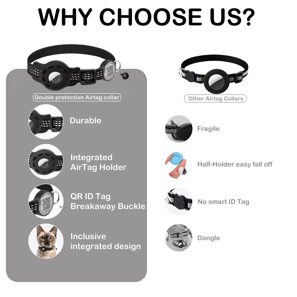Collier GPS pour Chat Compatible AirTag – Réfléchissant avec Support AirTag, Étiquette QR et Fermeture de Sécurité