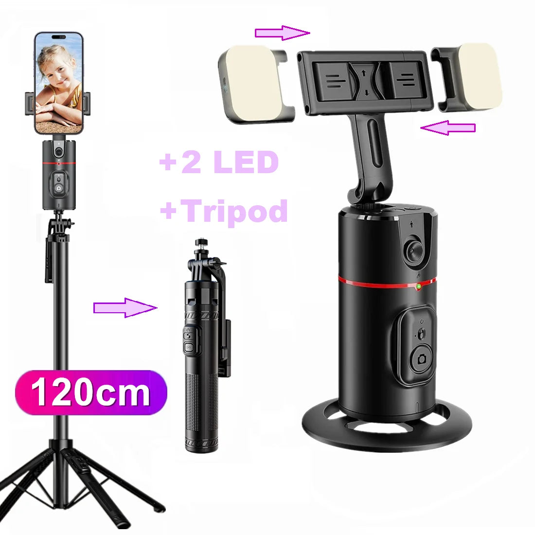 Trépied Intelligent à Suivi Automatique du Visage 360° – Support de Téléphone avec Contrôle par Gestes, Sans Application, Idéal pour Vidéos et Live Streaming