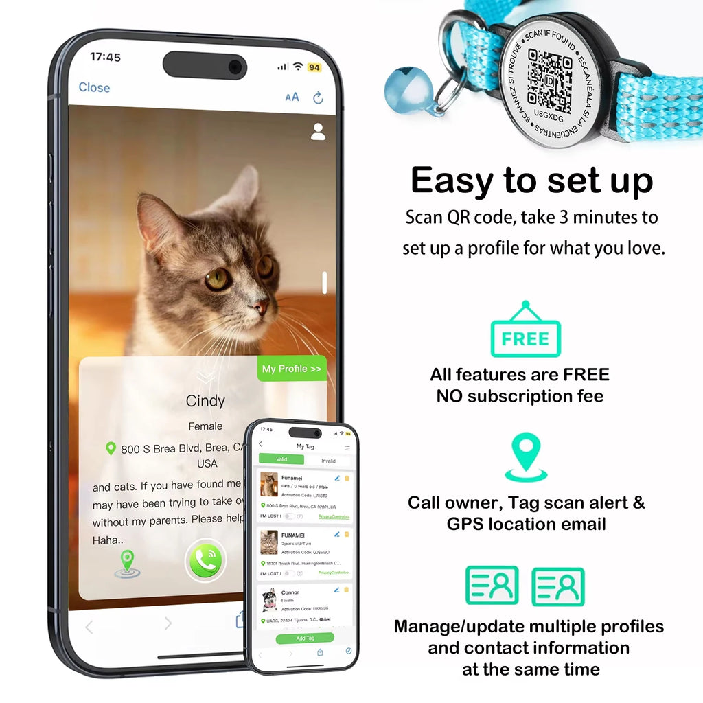 Collier GPS pour Chat Compatible AirTag – Réfléchissant avec Support AirTag, Étiquette QR et Fermeture de Sécurité