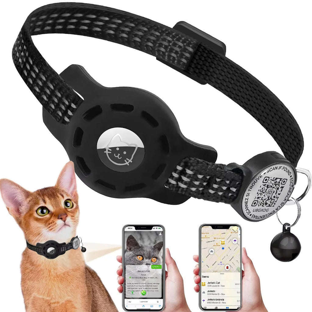 Collier GPS pour Chat Compatible AirTag – Réfléchissant avec Support AirTag, Étiquette QR et Fermeture de Sécurité