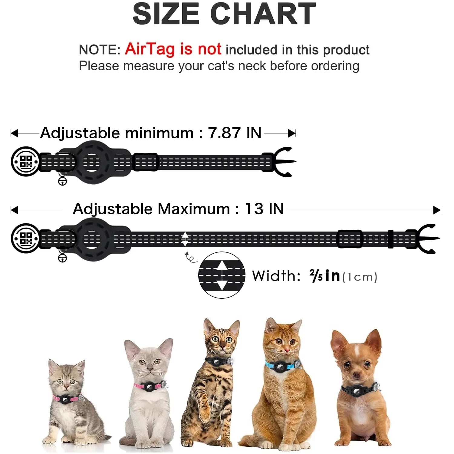 Collier GPS pour Chat Compatible AirTag – Réfléchissant avec Support AirTag, Étiquette QR et Fermeture de Sécurité