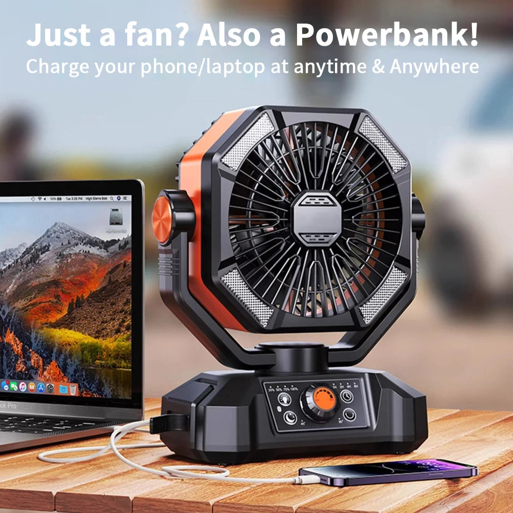 Ventilateur de camping 20 000 mAh avec LED – Portable et rechargeable