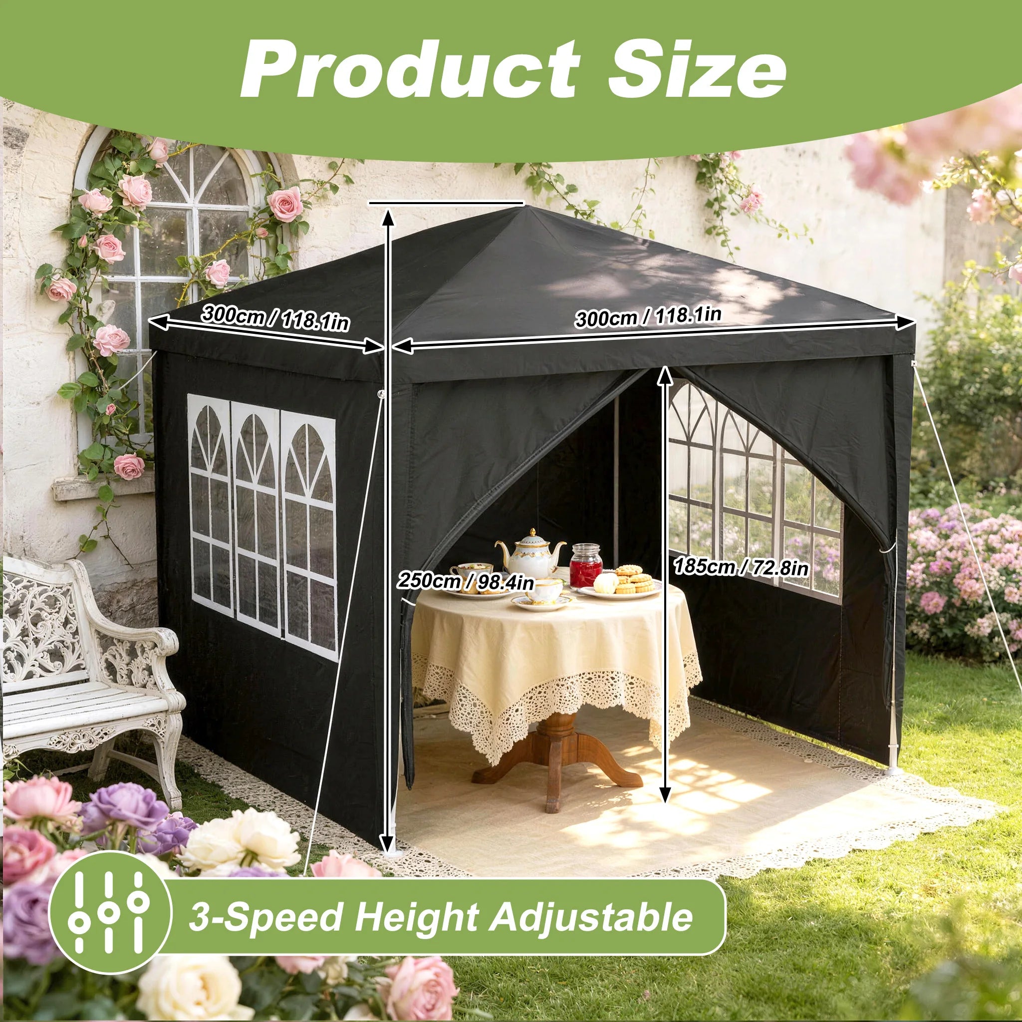 Tente de réception 3x3 / 3x6 / 3x9 m – Pavillon de jardin avec parois amovibles