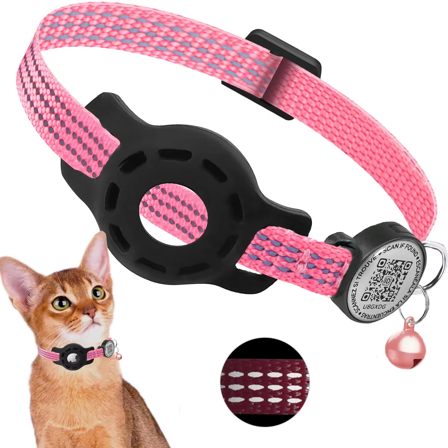 Collier GPS pour Chat Compatible AirTag – Réfléchissant avec Support AirTag, Étiquette QR et Fermeture de Sécurité