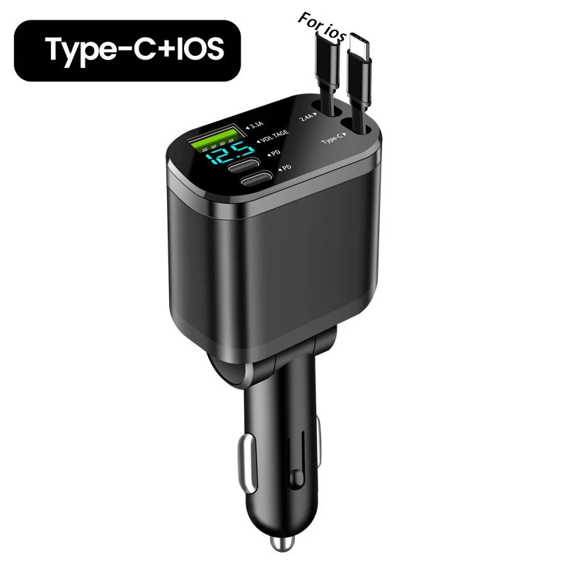 Chargeur de voiture rétractable 150W 5-en-1 – Charge rapide USB