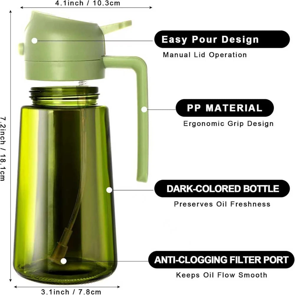 Pulvérisateur d'huile d'olive 2-en-1 – Vaporisateur et verseur en verre 470 ml