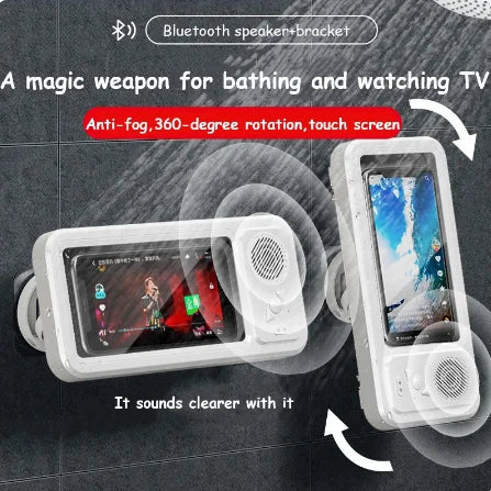 Coque Étanche pour Téléphone avec Haut-Parleur Bluetooth – Support Mural Anti-Buée pour Douche, Salle de Bain et Cuisine