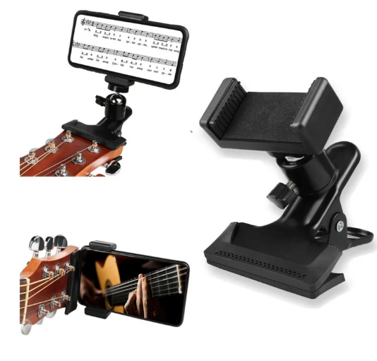 Support de Téléphone pour Guitare – Clip Réglable pour Partition, Tablatures et Enregistrement