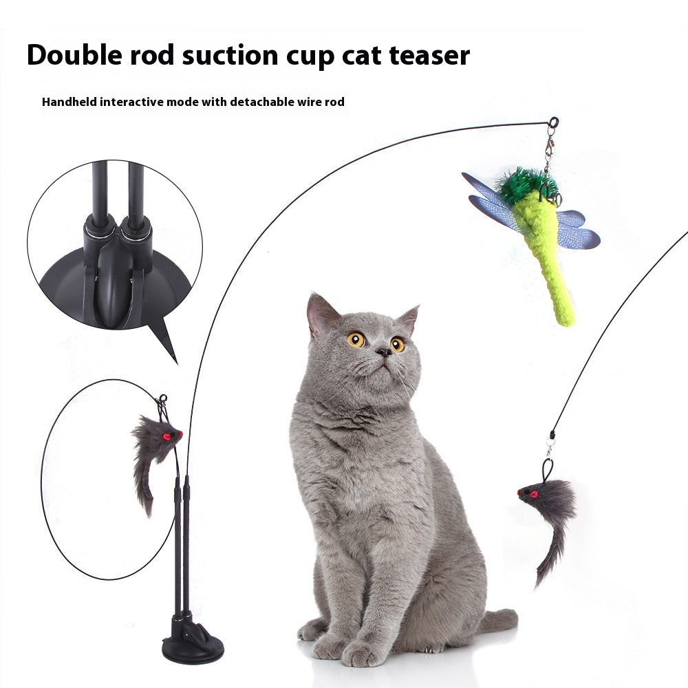 Jouet Interactif à Ventouse pour Chat – Canne à Plumes avec Ventouse pour Divertissement et Exercice