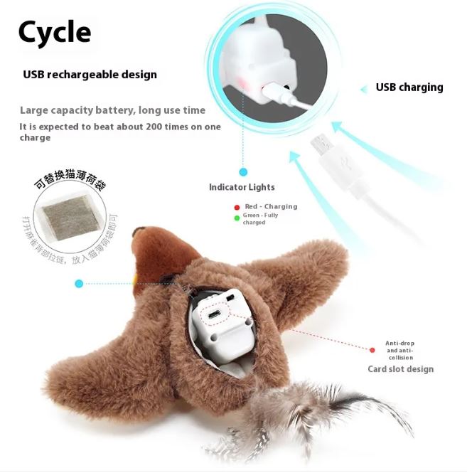 Jouet Oiseau Battant pour Chat – Jouet Interactif avec Mouvement Réaliste pour Divertissement