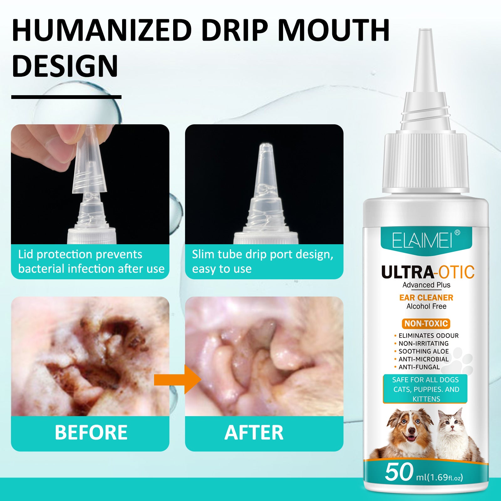 Nettoyant pour Oreilles d’Animaux 50 ml – Solution Douce pour Chiens et Chats