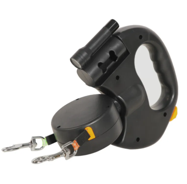 Laisse Double Automatique pour Chiens – Laisse Rétractable 2-en-1 pour Promenade de Deux Chiens
