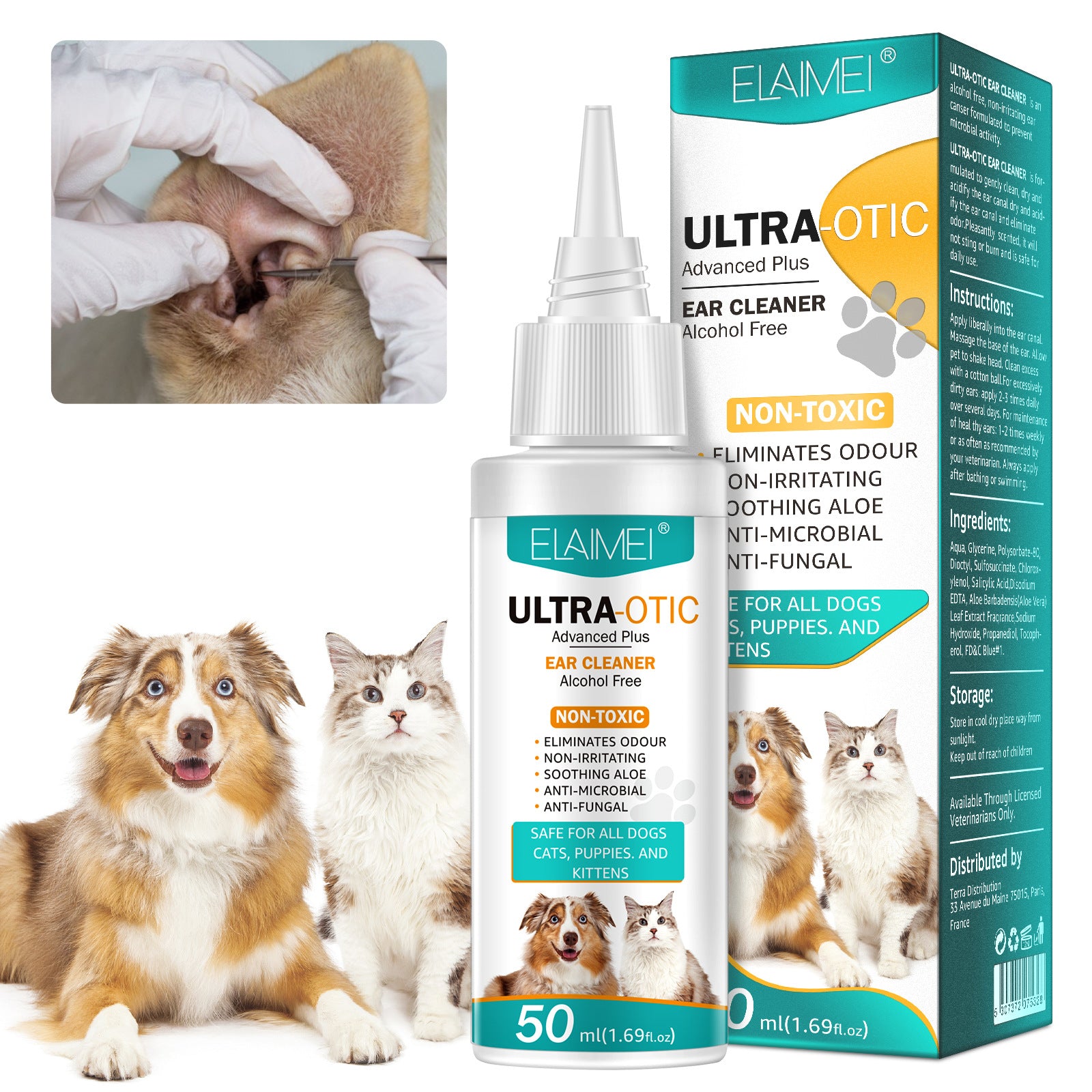 Nettoyant pour Oreilles d’Animaux 50 ml – Solution Douce pour Chiens et Chats