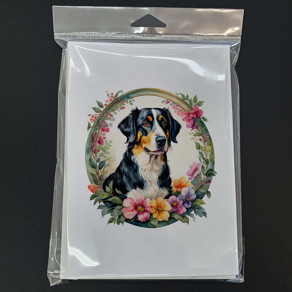 Lot de 8 Cartes de Vœux Appenzeller Sennenhund – Motifs Chien et Fleurs, Cartes Élégantes Toutes Occasions