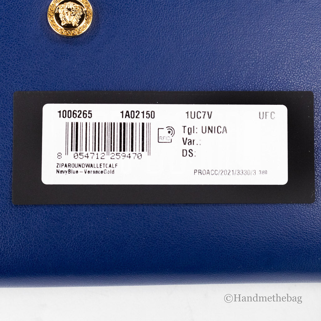 Portefeuille Continental en Cuir Bleu Marine – Style Méduse, Élégant et Spacieux
